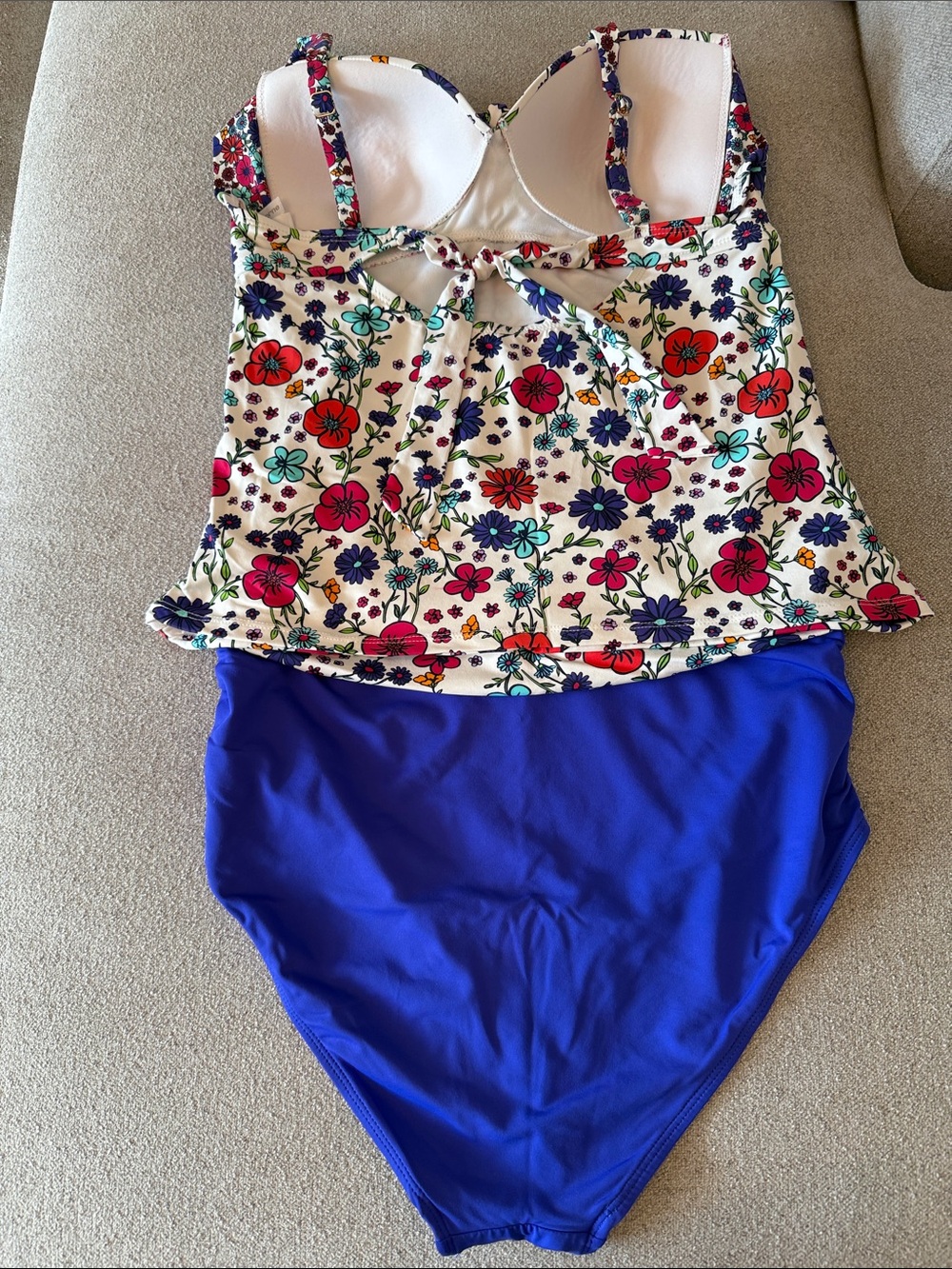Liz Claiborne Cream Floral Tankini Top with Royal Blue & Aqua Bikini Bottoms - Picture 2 of 2